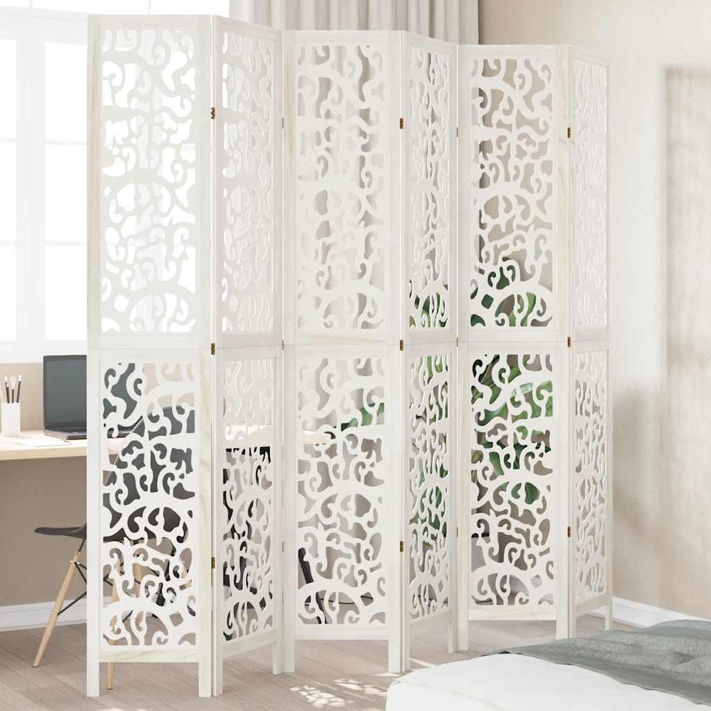 Room Divider 6 Panels White Solid Wood Paulownia